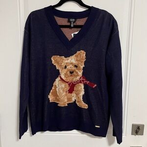 NWT - Jones New York Women's Relaxed Fit Doggie V Neck Sweater - Size M